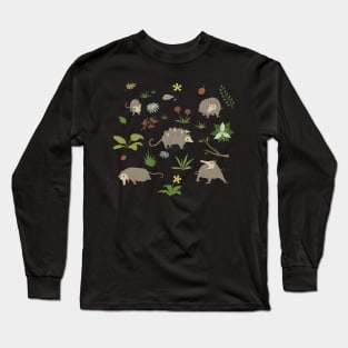 Possums in a Berry Field Pattern Long Sleeve T-Shirt